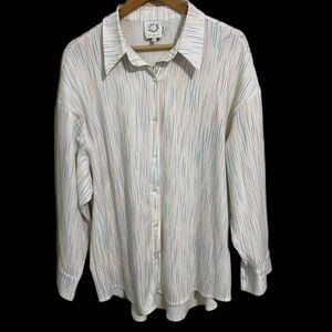 Lili Sidonio Molly Bracken white colorful bright artsy button down shirt sz L
